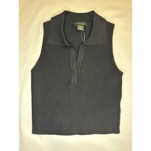 House of Harlow 1960 Luxe Ribbed Black Collared Sleeveless Top Size Medium